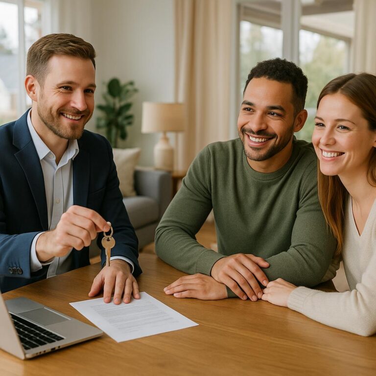 Grand Rapids homeowner and real estate agent reviewing comparable home sales and discussing list price strategy in a bright kitchen.