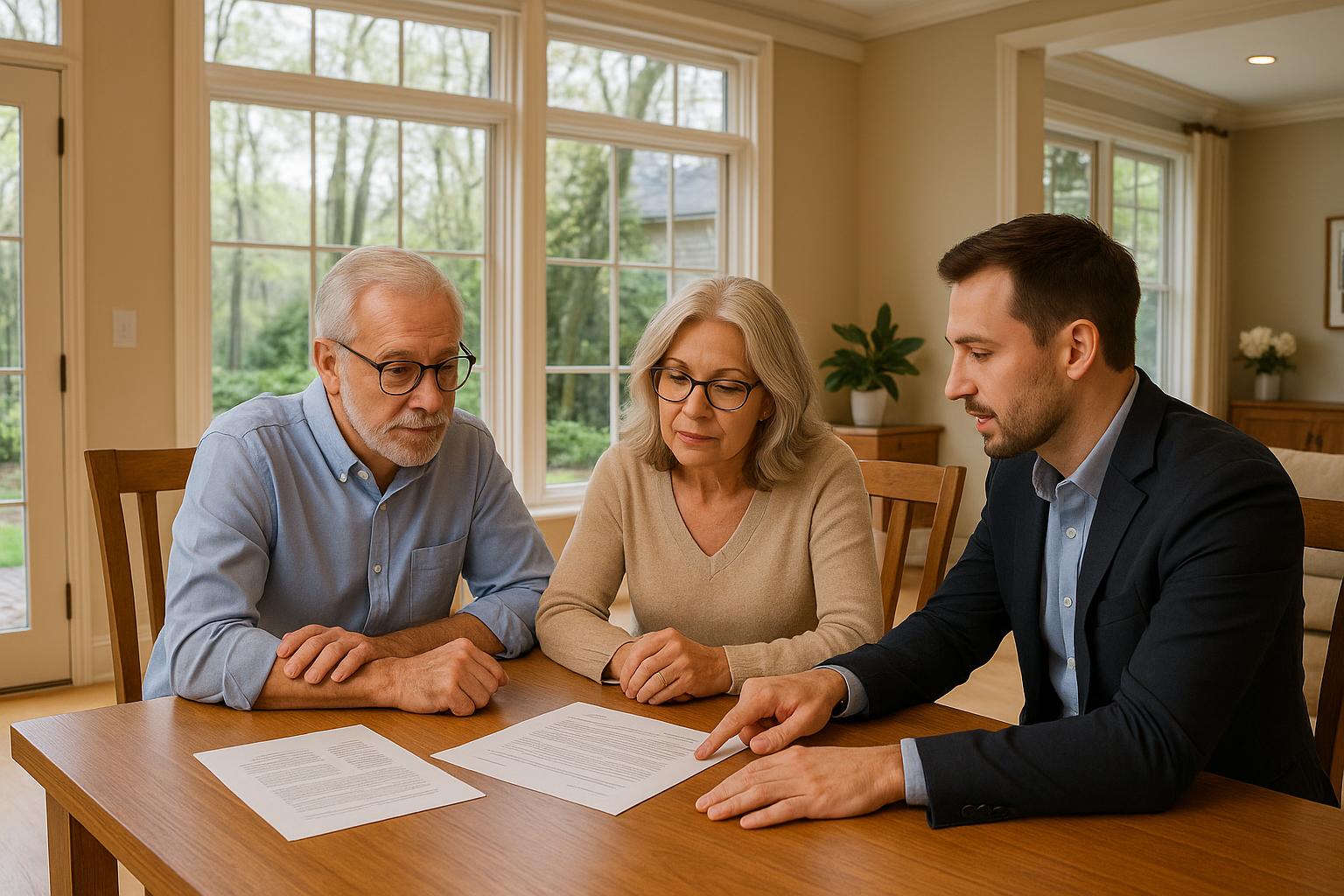 Forest Hills homeowners and real estate agent reviewing first offer at dining table