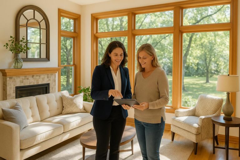 Agent and homeowner review pricing strategy for a unique Forest Hills home.