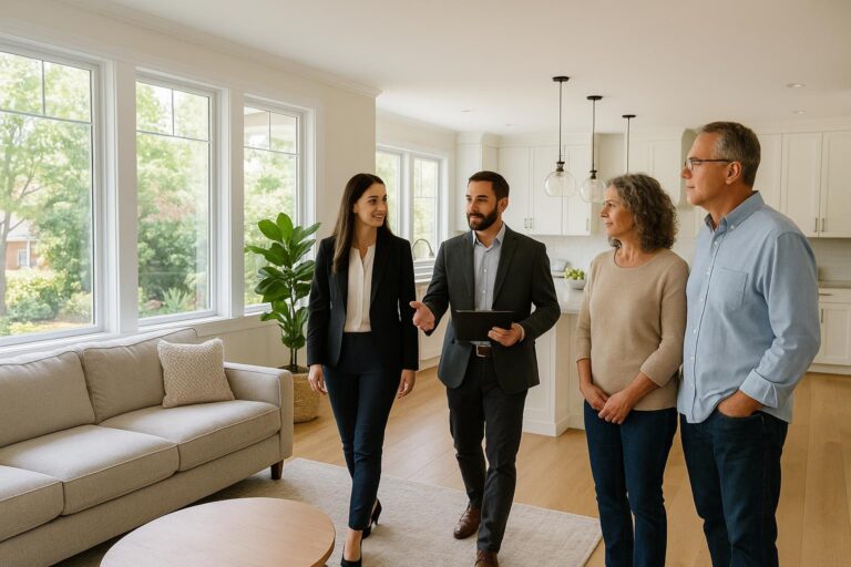 Agent and appraiser reviewing a Forest Hills home during a daytime appraisal visit