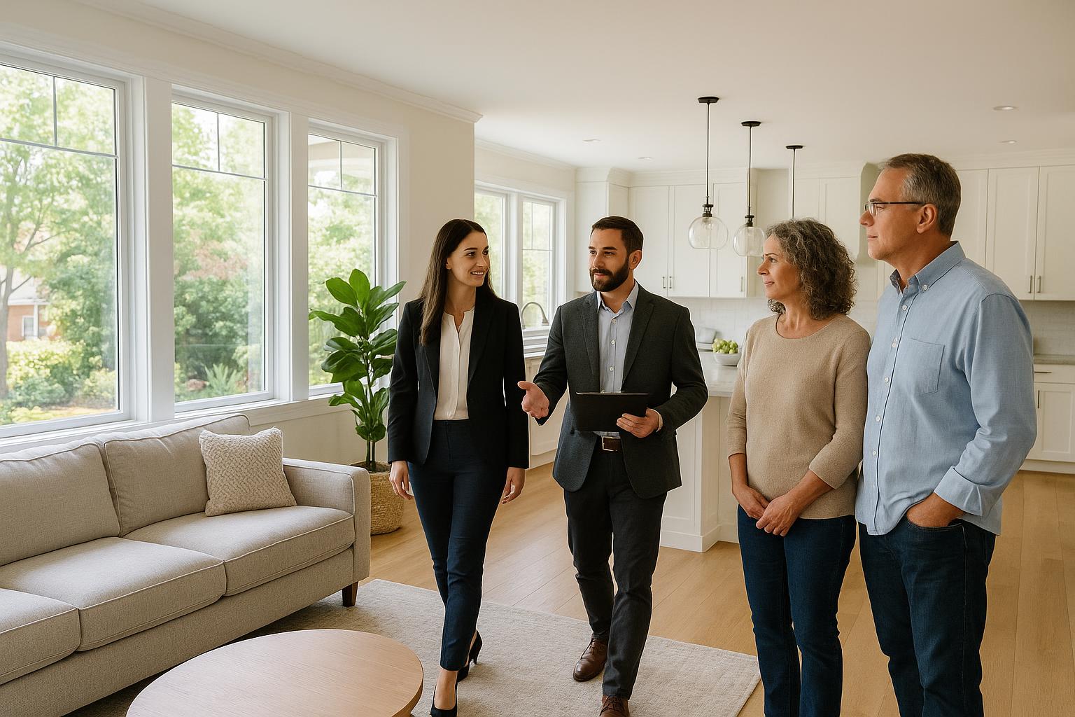 Agent and appraiser reviewing a Forest Hills home during a daytime appraisal visit