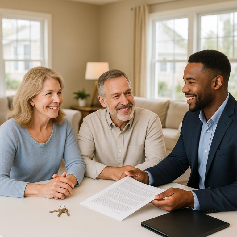 Grand Rapids homeowner and real estate agent discussing insurance claim history at the kitchen table.