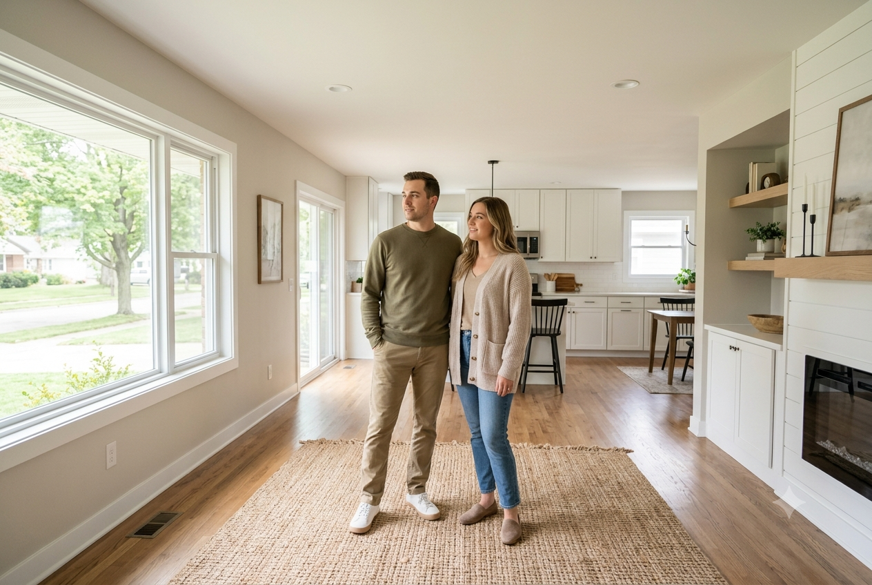 First-time homebuyers touring a home in Grand Rapids