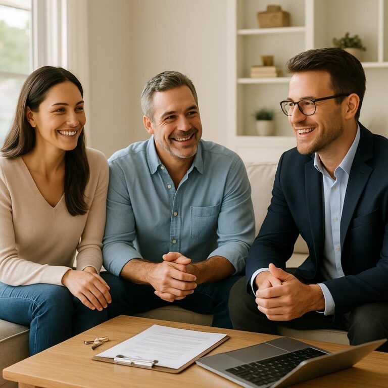 Grand Rapids homeowner and real estate agent reviewing documents to resolve a property lien before selling.
