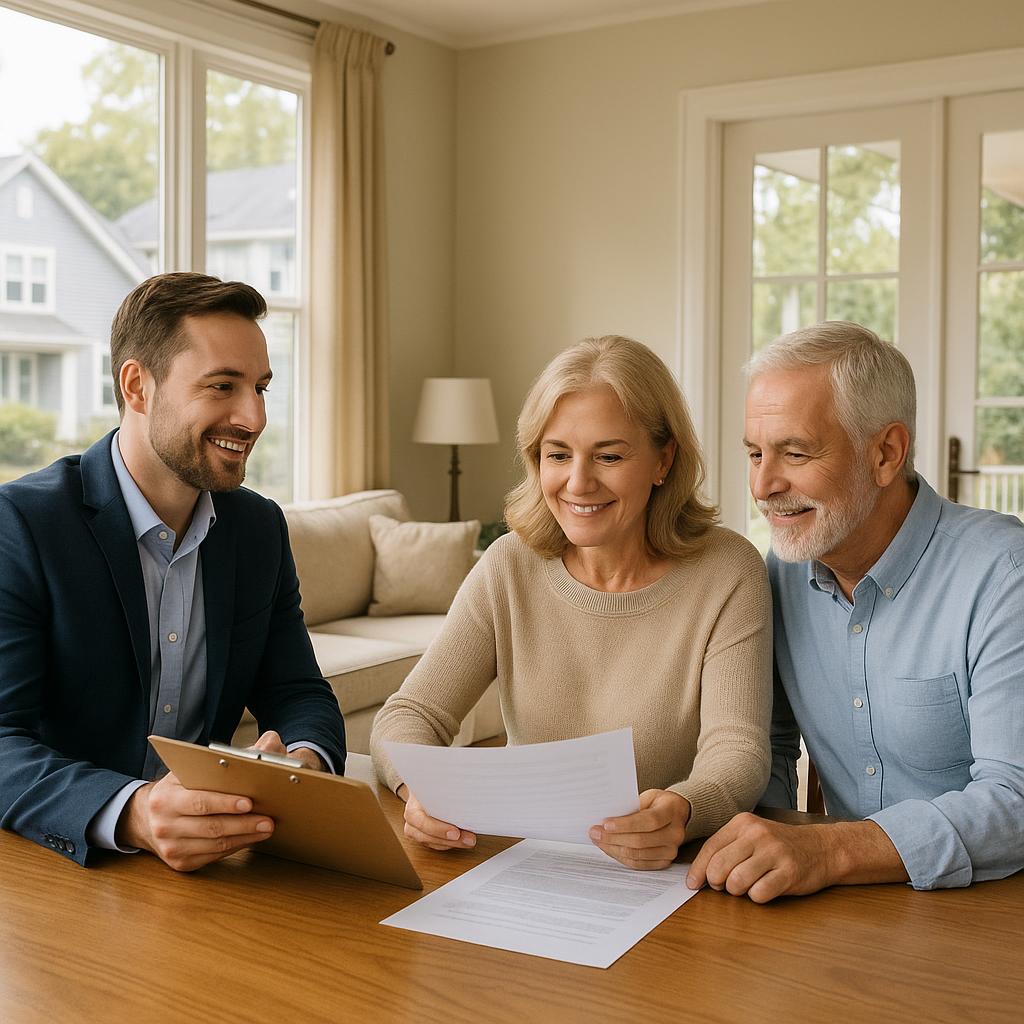 Grand Rapids homeowner and agent reviewing multiple offers in kitchen during spring sale