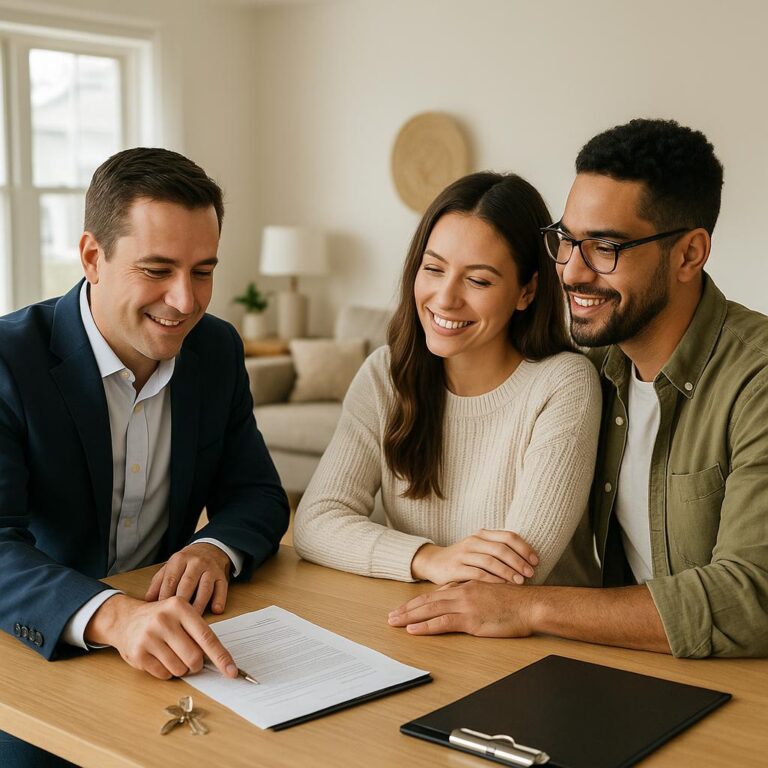Grand Rapids homeowner and agent reviewing move-out timing with calendar and moving boxes