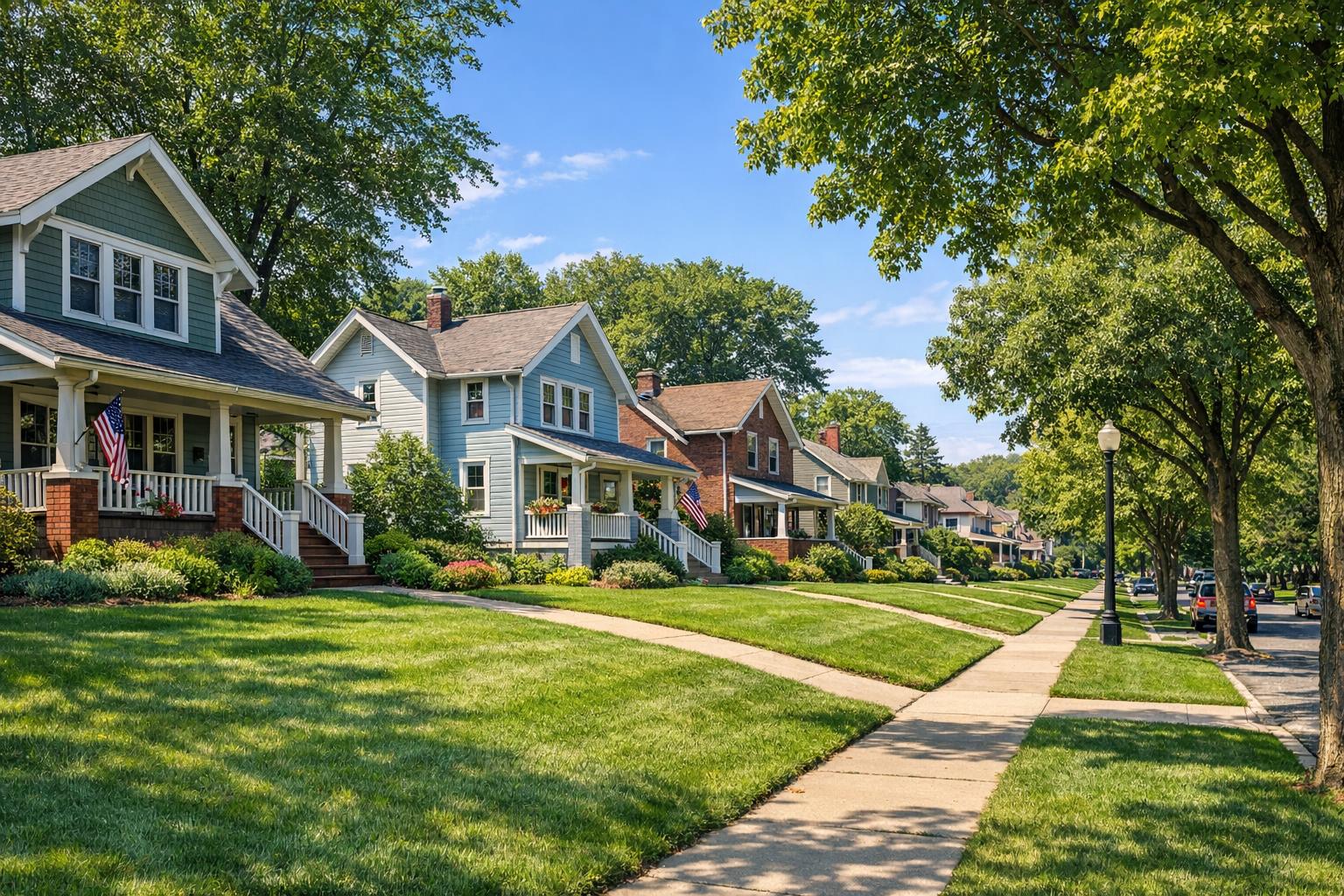 Residential neighborhood in Grand Rapids, Michigan, with well-maintained homes and greenery.