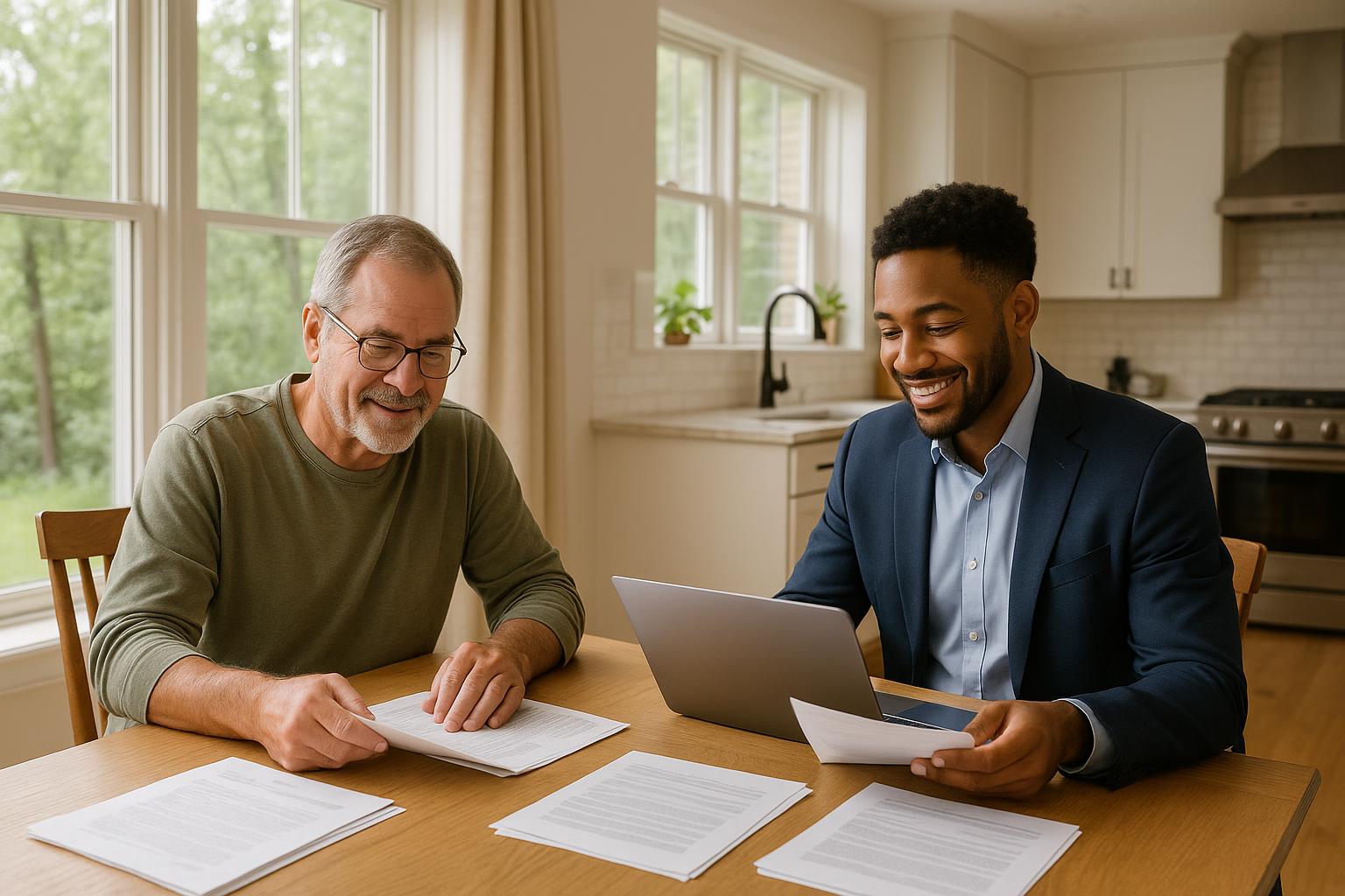 A Forest Hills homeowner and real estate agent reviewing buyer financing options at a dining table.